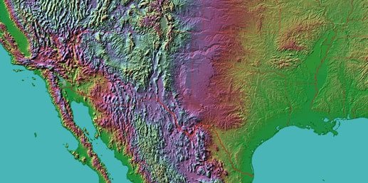 United States route concept map showing a Southwest Passage route across the southern United States
